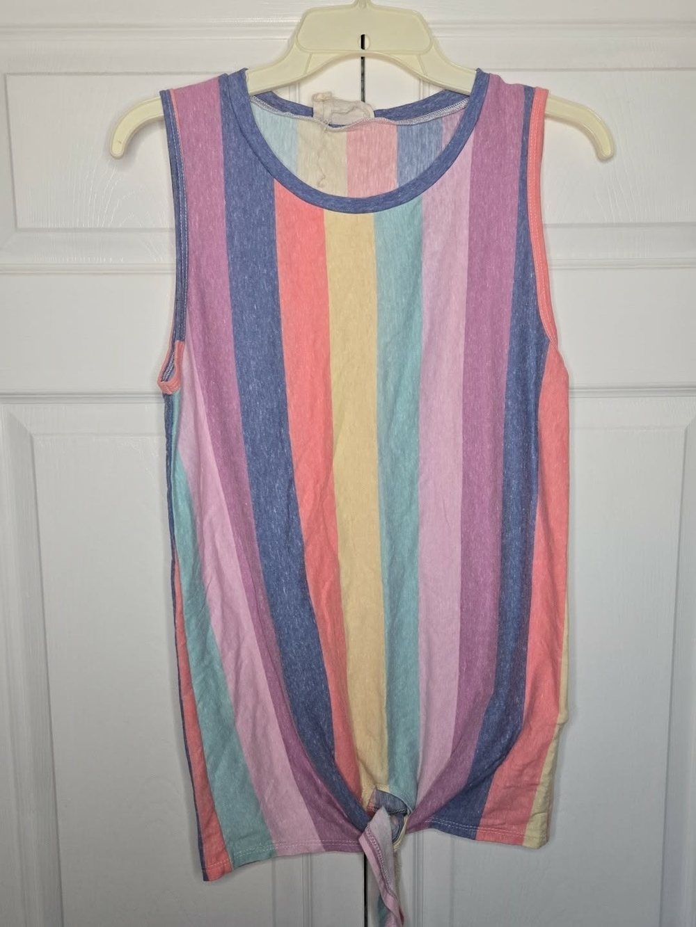 Fantastic Fawn Pastel Rainbow Stripe Tank with Blue Trim